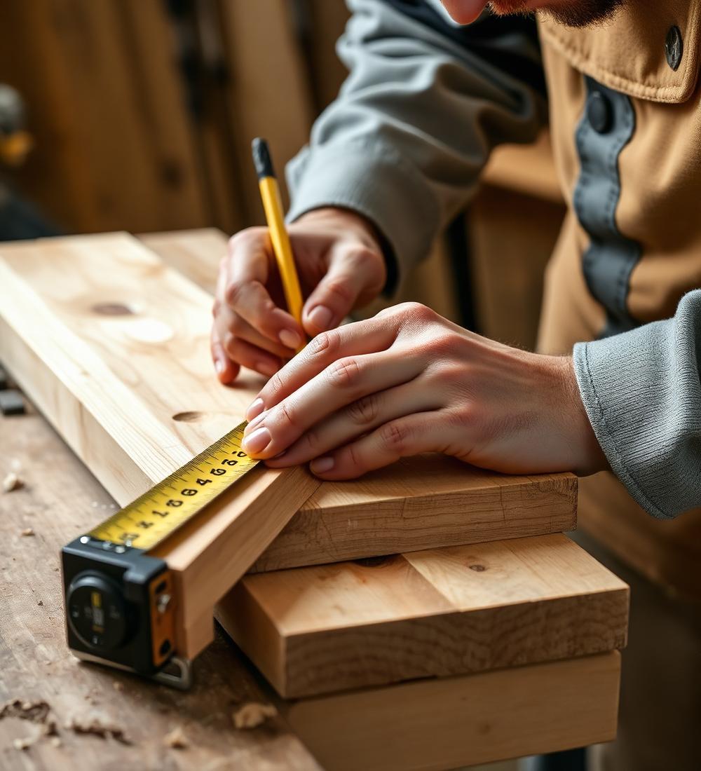 Carpenter measuring timber